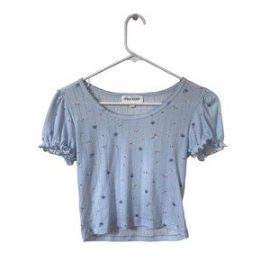 Pink Rose Women's Blue Dainty Floral Crop Top S